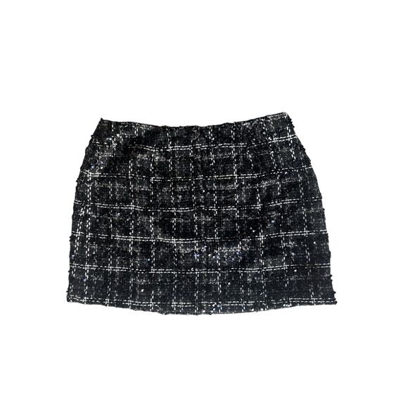 NWT Gianni Bini Black White Roux Tweed Metallic Sequin Mini Skirt 10 - Picture 4 of 7